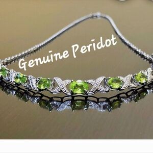 Peridot Necklace Genuine diamond accents